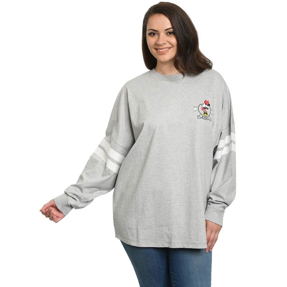 New Disney Women Minnie Mouse Sweatshirt Jersey Long Sleeve Light Gray - Picture 7 of 8